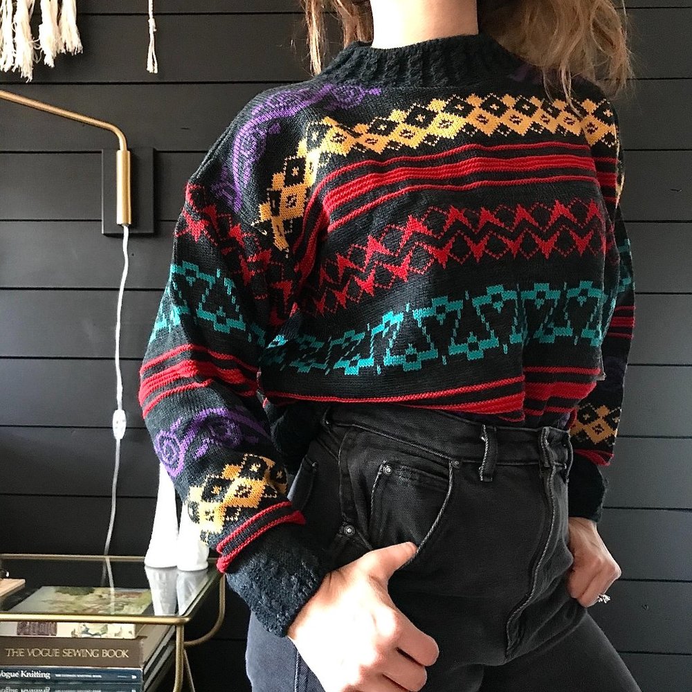 SOLD Vintage 1980s grandpa ski sweater grey Large - Picture 8 of 10